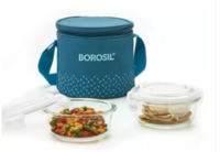 BOROSIL Teal Lunch Box with Bag, 2 Pc (400 ml x 2 Round)