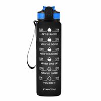 Amazon Brand - Symactive 1 Litre Plastic Water Bottle with Sipper, Straw and Carry Loop | For Adults & Kids | Leak-Resistant | Time Marker with Motivational Quotes (Black)