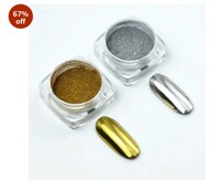 Metallic Chrome Powder, 2 Jars Nail Art Mirror Glitter Effect Chrome Pigment Powder Dust Gold Silver Chrome Nail Powder Manicure Tips with Sponge Applicators 