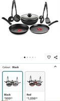 Pigeon Mio Nonstick Aluminium Cookware Gift Set, Includes Nonstick Flat Tawa, Nonstick Fry Pan, Kitchen Tool Set, Nonstick Kadai with Glass Lid, 8 Pieces Kitchen Set (Black)