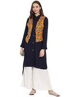 AKHILAM Women's Rayon A line kurti for Regular Wear (Navy Blue Kurtis)