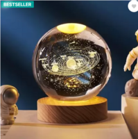 Easymart Galaxy Crystal Ball Night Light,2.4 inch Glass with Woodern Base Table Lamp (7.5 cm, Multicolor)