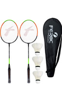 FEROC 2 Pieces Aluminium Badminton Racket with 3 Pieces Feather Shuttles with Full-Cover Set,Aluminum, Multicolor (Multicolor)