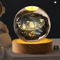 Aryamurti 3D Space Galaxy Planet Crystal Ball Night Light Ball with Wooden Base Night Lamp  (7 cm, Multicolor) [Min Qnty 3]