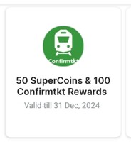 Free Train Ticket upto Rs.100 + 50 super coins ( tax maybe applicable )