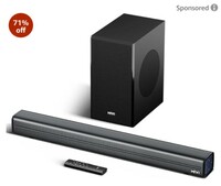 Mivi Fort Q200 Soundbar with 200W Surround Sound, 2.1 Channel Home Theatre with an External subwoofer, Multiple EQ and Input Modes, Remote Accessibility, Bluetooth v5.3, Made in India Sound bar for TV