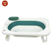 Mylo Kenzo 2-in-1 Foldable Bathtub with Temperature Sensor for 6 Months to 3 Years, Up to 20Kgs Weight Capacity, BPA Free, Anti Slip, EN Certified (Gre