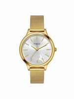 TIMEX Women Stainless Steel Classics Collection 3 Hands Analogue Silver Dial Coloured Quartz Watch, Round Dial with 34Mm Case Width - Twtl12101, Band Color-Gold