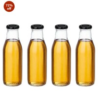 Amazon Brand - Solimo Glass Bottle with Airtight Cap (Transparent, 500 ml) - Set of 4