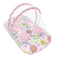 SUNBABY Mosquito Baby 2 Way Bedding, Beautiful Prints, Soft Fabric, Thick Foam for Better Cushioning, Pillow and Side Bolsters, Mosquito Net Protects Baby from Flies, Reversible,0-18 Months. 