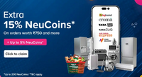 Extra 15% NeuCoins On orders worth ₹750 and more+ Up to 5% NeuCoins" User specific 
