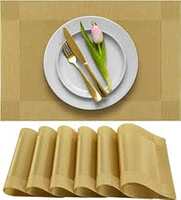 Crasts Placemats Dining Table Place Mats, PVC Material, Non-Slip, Heat Resistant, Washable, Anti-Skid Pack of- 6 (6, Gold)