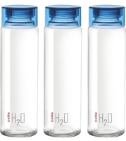 CELLO H2O Glass Fridge Water Bottle with Plastic Cap | Leak proof & break-proof| Set of 3, 920ml