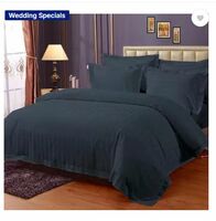 eleganzze 300 TC Cotton King Striped Flat Bedsheet  (Pack of 1, Dark Grey)