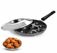 AADHIK - Non-Stick 12 Cavity Appam Patra Paniyarakkal One Side Handle with Steel lid - Grey