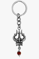 M Men Style Lord Shiva Trishul Rudraksha Bead Damru Keychain Keyring Car Bike Home Office Birthday Gift To Friends Silver Zinc Metal Religious Keychain For Men And Women