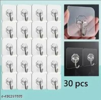 Walls Hooks & Wall Hanger Without Drilling, Adhesive Wall Transparent Hooks for Wall Heavy Duty Extra Strong, Nail Free Hanging, Barthroom & Kitchen Accessories (Pack of 30)