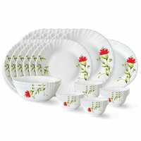 Larah by Borosil Fluted Series Oriental Opalware Dinner Set | 27 Piece for Family of 6