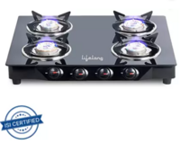 Lifelong ISI Certified Glass Manual Gas Stove  (4 Burners)