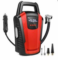 Voroly Portable Car Air Compressor Tyre Inflator 12V DC Car Pump with Auto Cut Off Digital Pressure Gauge Bright Emergency Flashlight for Auto Truck Bicycle Ball (RED)