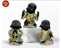LADROX Mesmerizing Meditating Monks Figurine for Home Decor | Enhances Positive vobes and Brings Prosperity (Pack of 3, Multicolor)