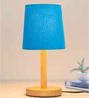 Pinewood Table Lamps for Nightstand, Fabric Linen Lampshade Desk Lamp