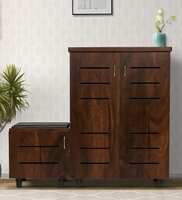 Carson Shoe Rack With Seating In Brown Teak Finish
