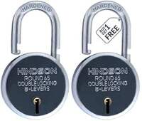 Hindson India Round 65mm Padlock – Heavy Duty Metal Body Lock with Double Locking Mechanism, 8 Steel Levers, 3 Silver Keys | Ideal for Door Lock, Gate Lock, Shutter Lock | Pack of 2