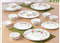  Larah by BOROSIL Red & White Pieces 24 Floral Printed Opalware Glossy Dinner Set