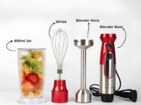 Solara Electric Hand Blender for Kitchen with Whisk & Mixing Jar, 600Watts, Red