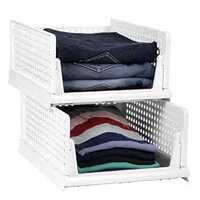 Story@Home Cloth Organizer for Storage | Set of 2 | Foldable Shirt Stacker for Wardrobe | Wardrobe Organizer for Storage | Drawers Organisers | Stackable Organizer for Wardrobe | White