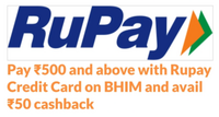 Pay ₹500 and above with Rupay Credit Card on BHIM UPI and avail ₹50 cashback