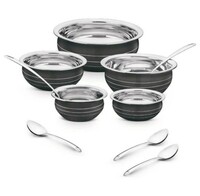 Classic Essentials Stainless Steel Cook & Serving Handi Set 5pcs with 5 Serving Spoon- Black