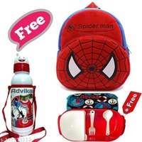 Kids School Bag with free water bottle and lunch box (Red, 10 L)