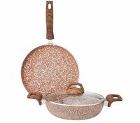 Amazon Basics 2-Piece Non-Stick Cookware Set, Granite Finish, Induction Base (1 Deep Kadai - 24 cm, 1 Tawa - 28 cm; Rust Granito)