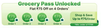 Flipkart Grocery Pass : Get flat ₹75 off on next 4 orders above ₹799 (User Specific)
