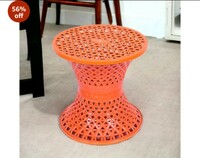 Heart Home Seating Stool | Plastic Mesh Damroo Stool | Both Sided Stool for Guestroom | Damroo Style Stool | Stool for Graden | Stool for Balcony | Red
