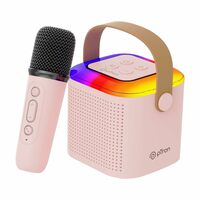 pTron Newly Launched Fusion Tunes 10W Mini Bluetooth Speaker, Wireless Karaoke Mic, 8Hrs Playtime, Vivid RGB Lights, Voice Effects, Multi-Play Modes BT5.1/TF Card & Type-C Charging (Light Pink)