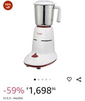 Prestige Hero Mixer Grinder 500 W, 3 Jars (1500 ml, 1000 ml, 300 ml, Blue)