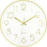 Rylan Wall Clock 12" Silent Quartz Decorative Latest Wall Clock Non-Ticking Classic Clock Battery Operated Round Easy to Read for Room/Home/Kitchen/Bedroom/Office/School- (Gold White).