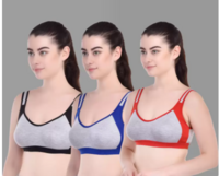 Pack of 3 Women Sports Non Padded Bra (Red, Blue, Black)