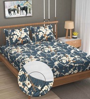 Grey Floral 310 TC Cotton Blend King Fitted Bedsheet With 2 Pillow Covers