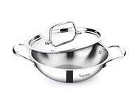 Crystal TriPro -Triply Stainless Steel Kadai with Lid - 22 cm (Induction Bottom), Silver (CTP-KD-003) 
 