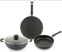 Attro Aluminium Imperial 4Pcs Non Stick Combo Kitchen Induction and Gas Compatible Cookware Set Kadai, Fry Pan, Dosa Tawa & 1 Glass Lid- Spanish Grey 