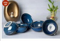 CHEENI MAATI Ceramic Serving Bowls Matte Finish Dining Bowl Katoris Dinner Serve Pudding Bowls 180ml Size 11cm x 11cm x 5cm Perfect for Contemporary Dining (Blue Imperial, Pack of 6) 