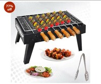 Chefman Compact Table Top Charcoal Barbecue Grill with 8 Skewers, Durable Grill Plate, and Ergonomic Tong for Effortless Indoor and Outdoor Grilling