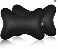 Yobbo Universal Car Neck Rest Pillow Cushion Set Headrest Pain Relief Support with Adjustable Strap Faux Leather, Cotton for All Cars, Home and Office Chair Seat (Pack of 2) (Black)