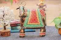 BitKnots Wrought Iron Kamdhenu Cow Idol Sitting Holy Spiritual Showpiece for Vastu (20 x 8 x 25 cm, Multicolor)