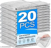 20 Pack Multifunctional Non-Scratch Wire Dishcloth - Double Layer Silver Wire Mesh Knit Cleaning Cloth Wire Dishwashing Rags Wire Cleaning Cloth Wire Dish Towels for Kitchen, Sinks, Pots, Pans