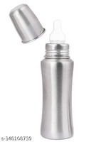 SOLIDA Baby Stainless Steel Baby Feeding Bottle for Milk and Drinks with Silicon Nipple with Cover, 250ML (Pack of 1 Bottle ML Marking with Silicone Nipple)